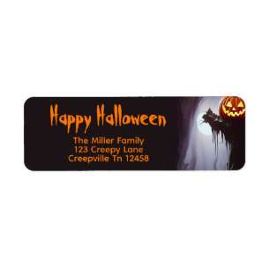 Gelukkige Halloween Pompoen en Boom Etiket