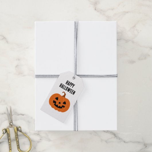 Gelukkige Halloween Pompoen Jackolantern Cadeaulabel (Met Touw)
