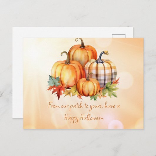 Gelukkige Halloween Pompoen Patch & Bladeren Hallo Feestdagenkaart (Voorkant / Achterkant)