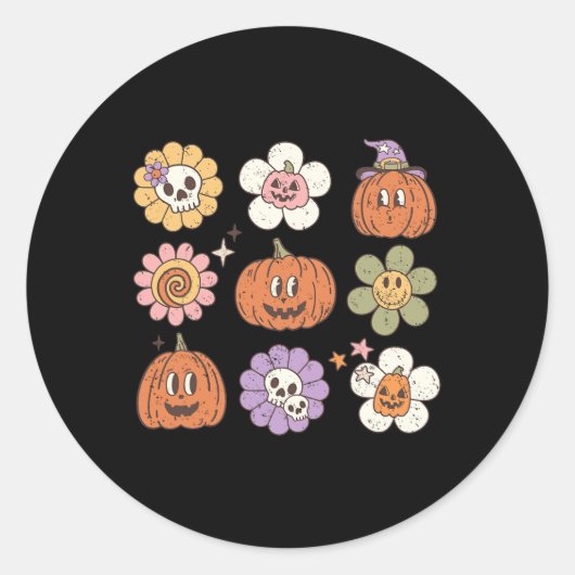 Gelukkige Halloween pompoen schedel bloem Ronde Sticker (Voorkant)