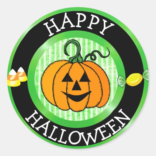 Gelukkige Halloween Pompoen & Snoep Sticker (Voorkant)