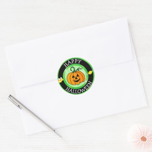 Gelukkige Halloween Pompoen & Snoep Sticker (Envelop)