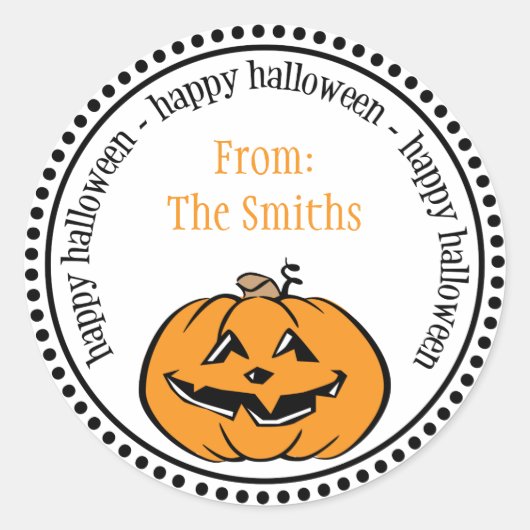 Gelukkige Halloween pompoen stip cirkel labels (Voorkant)