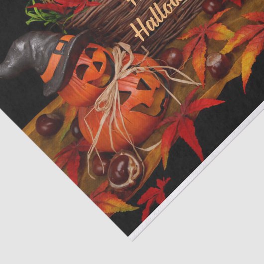 Gelukkige Halloween Pompoenen en Zonnebloemen Tissuepapier (Detail)