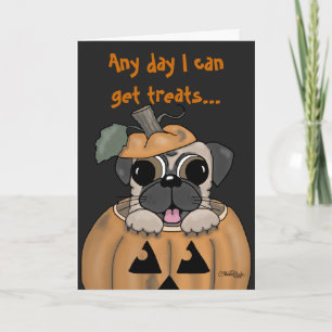 Gelukkige Halloween-Pug in Jack O' Lantern Kaart