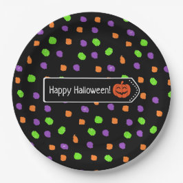 Gelukkige Halloween Pumpkin Polka Dot Papieren Bordje