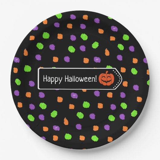 Gelukkige Halloween Pumpkin Polka Dot Papieren Bordje (Voorkant)