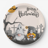 Gelukkige Halloween Retro Gnomen op Begraafplaats Papieren Bordje (Voorkant)