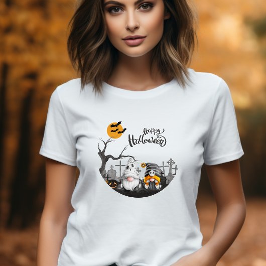 Gelukkige Halloween Retro Gnomen op Begraafplaats T-shirt