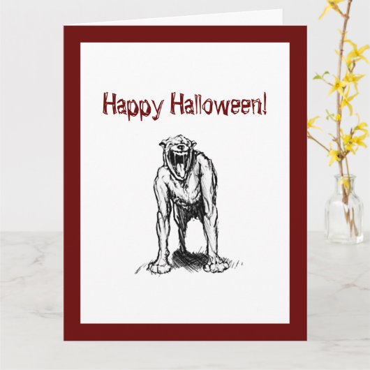 Gelukkige Halloween Scary Spooky Demon Hell Dog Kaart (Gele Bloem)