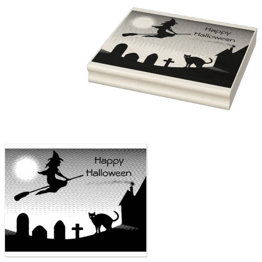 Gelukkige Halloween Scène- Rubber Stamp Rubberstempel (Gestempeld)