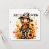 Gelukkige Halloween Schattige vogelverschrikker Kaart (Voorkant / Achterkant in situ)