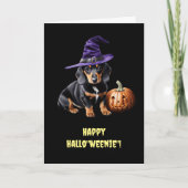 Gelukkige Halloween Schattigee Dachshund Puppy met Kaart (Voorkant)