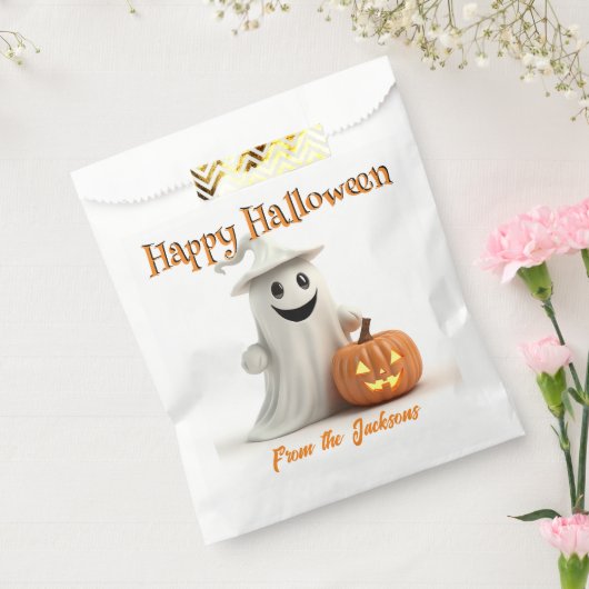 Gelukkige Halloween SCHATTIGEE GEEST MET POMPOEN Bedankzakje (Gezegeld)