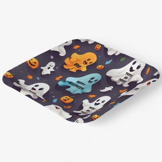 Gelukkige Halloween Schattigee Mini Ghosts Papieren Bordje (Gebogen)