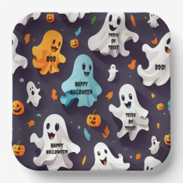 Gelukkige Halloween Schattigee Mini Ghosts Papieren Bordje