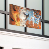 Gelukkige Halloween Schattigee Spook en Pompoenen Spandoek (Buitenkant Gebouw)