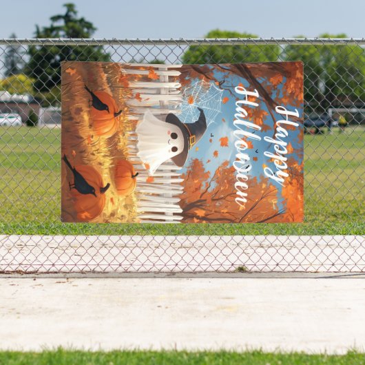 Gelukkige Halloween Schattigee Spook en Pompoenen Spandoek (Insitu)