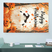 Gelukkige Halloween Schattigee Spook en Pompoenen Spandoek (Beurs)
