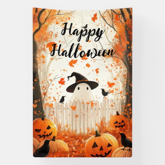 Gelukkige Halloween Schattigee Spook en Pompoenen Spandoek (Verticaal)