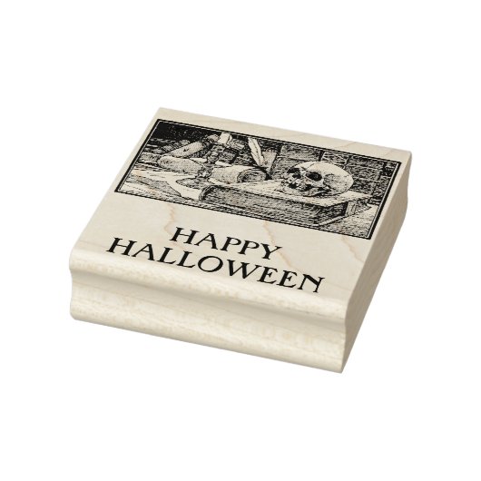 Gelukkige Halloween schedel boeken rubber stempel (Stempel)