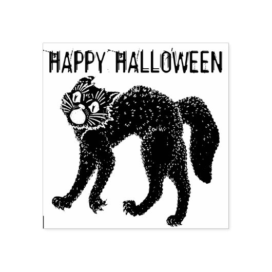 Gelukkige Halloween schreeuwende zwarte kat Rubberstempel (Afrduk)