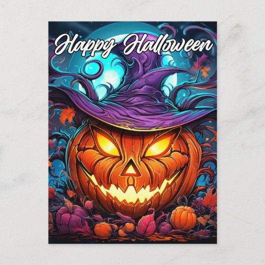 Gelukkige Halloween snode pompoen illustratie Briefkaart (Voorkant)