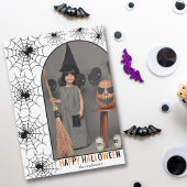 Gelukkige Halloween spinnenweb en foto Feestdagenkaart