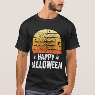 Gelukkige Halloween Spinrag Zonsondergang Design T-shirt