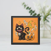 Gelukkige Halloween Spooky Black Cat en Pumpkin Feestdagenkaart (Staand voorkant)