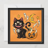 Gelukkige Halloween Spooky Black Cat en Pumpkin Feestdagenkaart (Voorkant)