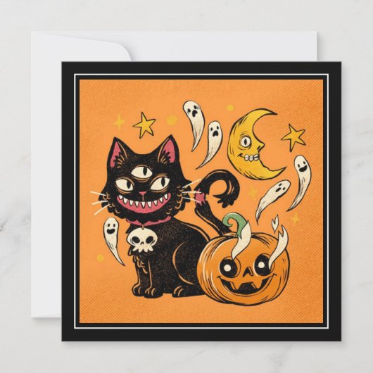 Gelukkige Halloween Spooky Black Cat en Pumpkin Feestdagenkaart (Voorkant)