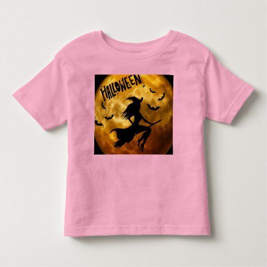 Gelukkige Halloween Spooky Broomstick Witch Op Pom Kinder Shirts (Voorkant)