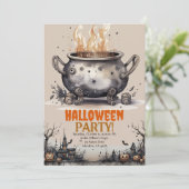 Gelukkige Halloween Spooky Cauldron Party Uitnodig Aankondiging (Staand voorkant)