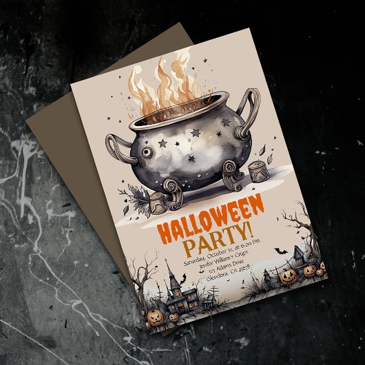 Gelukkige Halloween Spooky Cauldron Party Uitnodig Aankondiging