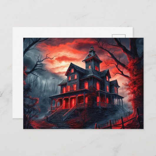 Gelukkige Halloween Spooky Dwelling Briefkaart (Voorkant / Achterkant)