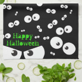 Gelukkige Halloween Spooky Eye Fun zwarte illustra Theedoek (Gevouwen)