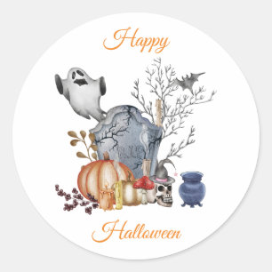 Gelukkige Halloween Spooky Friends Illustratie Ronde Sticker