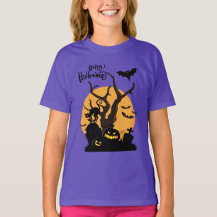Gelukkige Halloween Spooky Night Silhouetten Meisj T-shirt