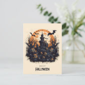 Gelukkige Halloween Spooky pompoenen en vleermuize Briefkaart (Staand voorkant)