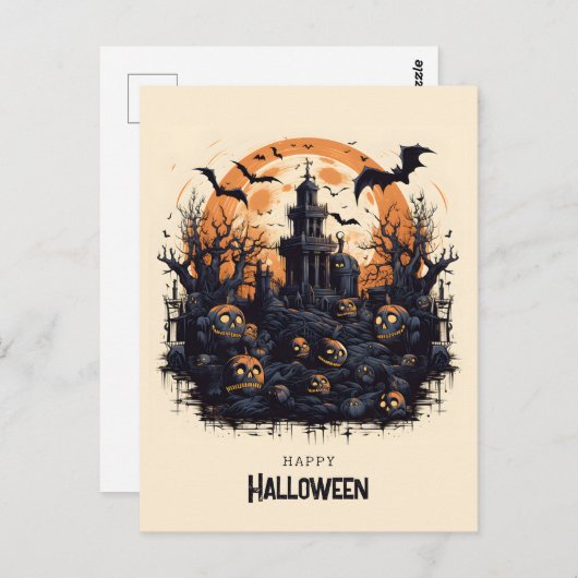 Gelukkige Halloween Spooky pompoenen en vleermuize Briefkaart (Voorkant / Achterkant)