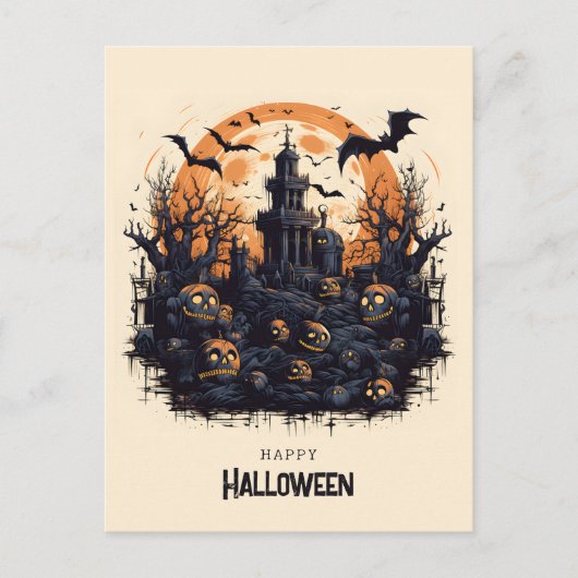 Gelukkige Halloween Spooky pompoenen en vleermuize Briefkaart (Voorkant)