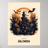 Gelukkige Halloween Spooky pompoenen en vleermuize Poster (Voorkant)