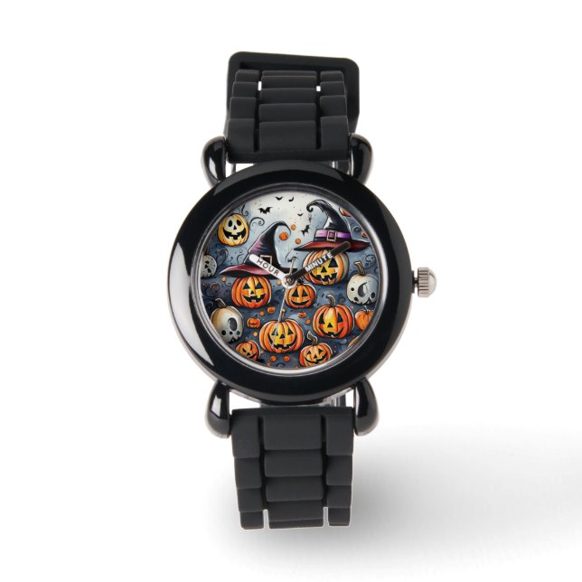 Gelukkige Halloween spooky traktatie of trucs ontw Horloge (Voorkant)