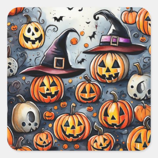 Gelukkige Halloween spooky traktatie of trucs ontw Vierkante Sticker (Voorkant)
