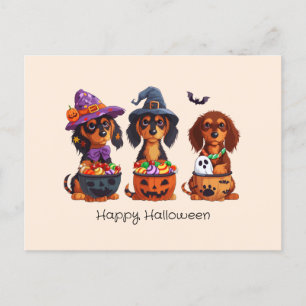 Gelukkige Halloween teckel honden Briefkaart