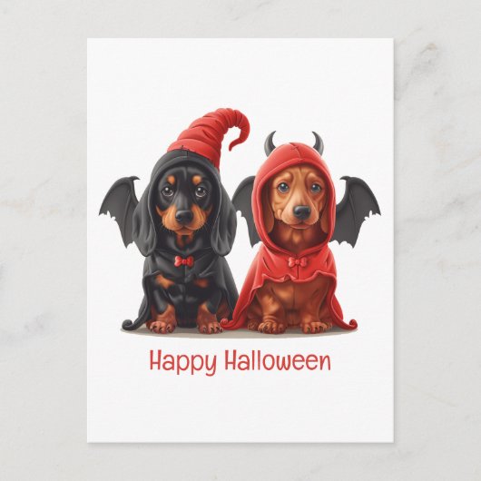 Gelukkige Halloween teckel Honden Duivelsvleermuis Briefkaart (Voorkant)