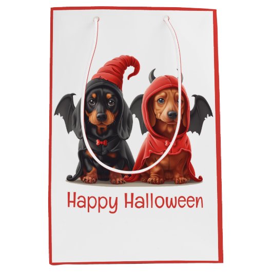 Gelukkige Halloween teckel Honden Duivelsvleermuis Medium Cadeauzakje (Voorkant)