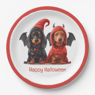 Gelukkige Halloween teckel Honden Duivelsvleermuis Papieren Bordje