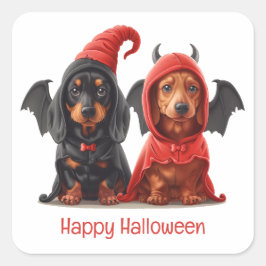 Gelukkige Halloween teckel Honden Duivelsvleermuis Vierkante Sticker